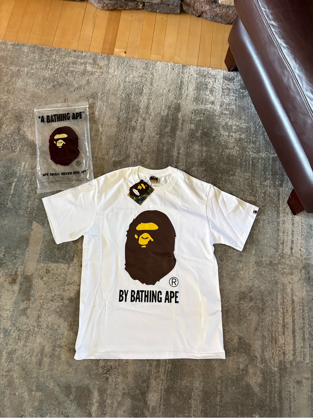 Bape White Tee with Brown Ape Head Graphic